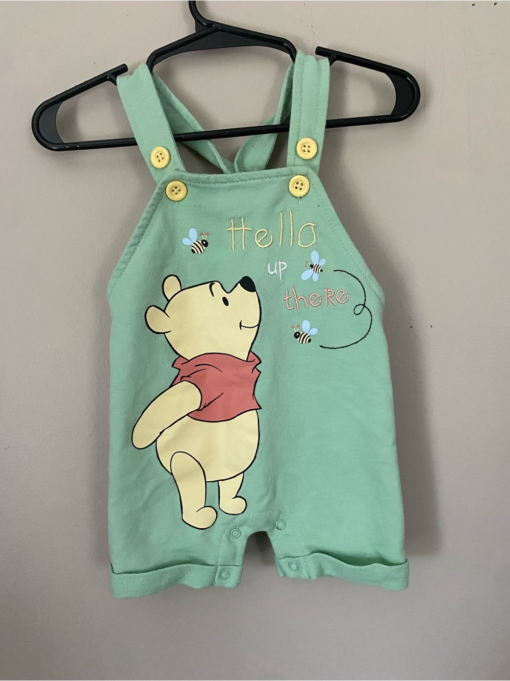 Disney Winnie the Pooh Baby Mint Green Infant Romper
